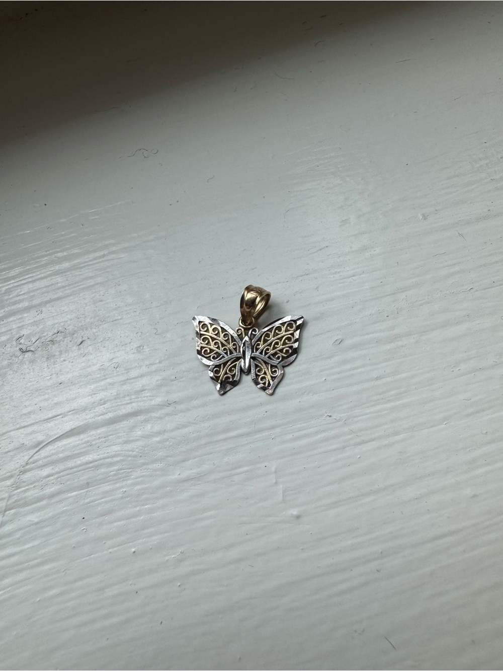 14k Yellow Gold Two Tone Sterling Silver Butterfly Pendant Necklace Charm